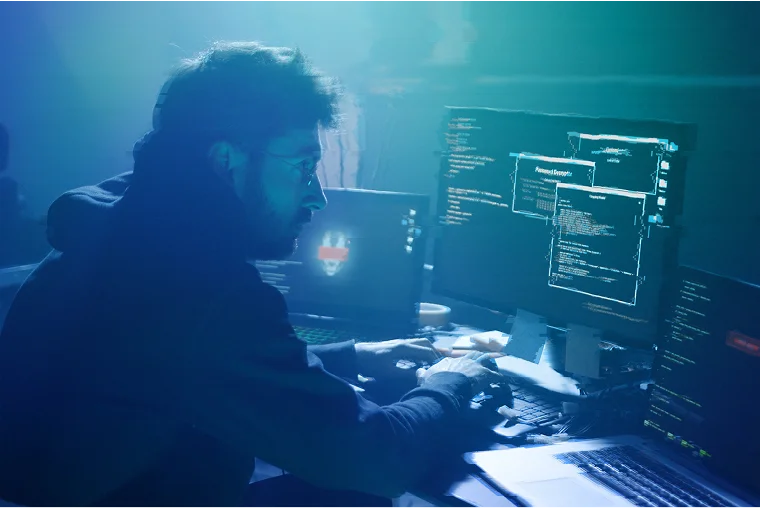 Image of someone using their computer to look up publicly available information as a part of open-source intelligence.